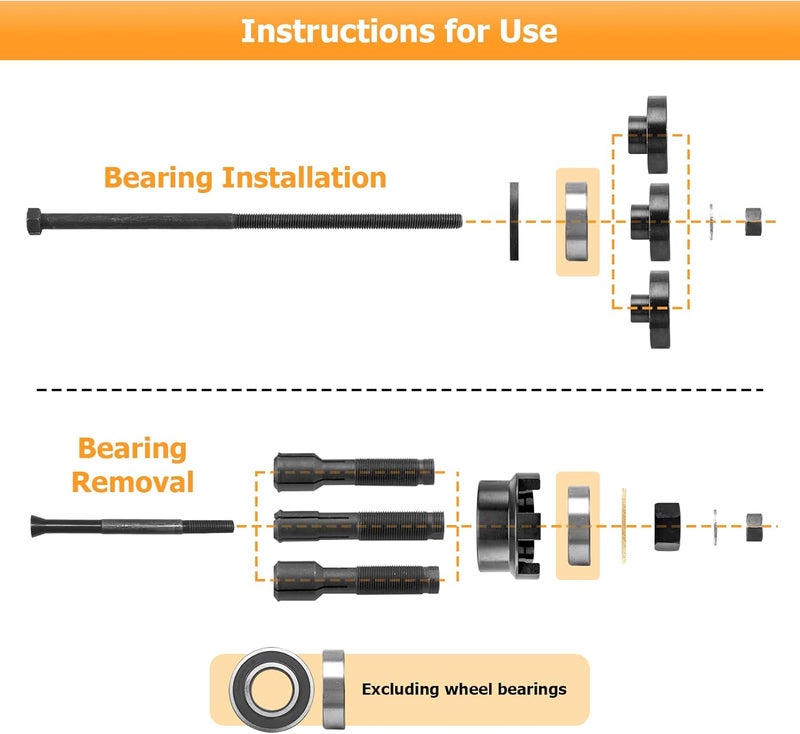 Wsays Wheel Bearing Puller Tool Remover Installer Kit Compatible with Harley 2000-2025, for 0.75" 1.0" and 25mm Wheel Bearings, ABS or Non-ABS - Image 5